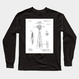 Windmill Patent - Farmer Rancher Country Farmhouse Art - White Long Sleeve T-Shirt